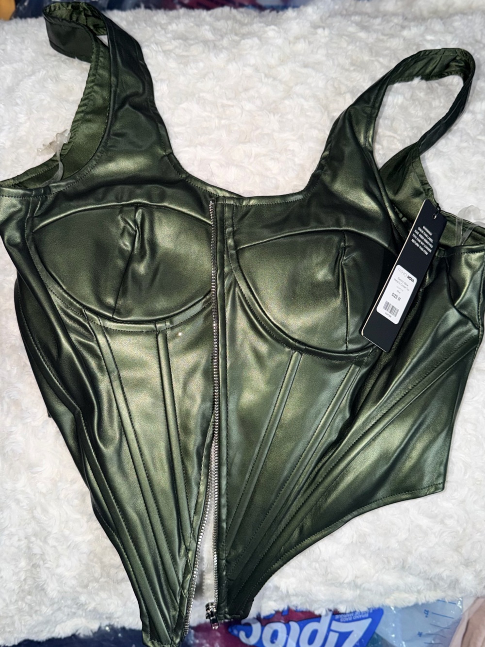 Fashion Nova Olive Green Faux Leather Corset Crop Top